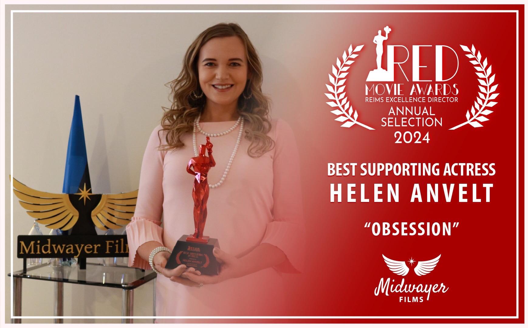 Helen Anvelt nomineeritud aasta parima naiskõrvalosa auhinnale festivalil RED Movie Awards filmi "Obsessioon" eest